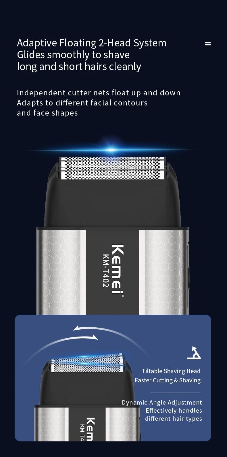 Kemei T402 UV-Disinfecting Metal Double-Foil Shavers for Men Facial Professional Barber Reciprocating Razor Bald Head Shaving Machine Durable