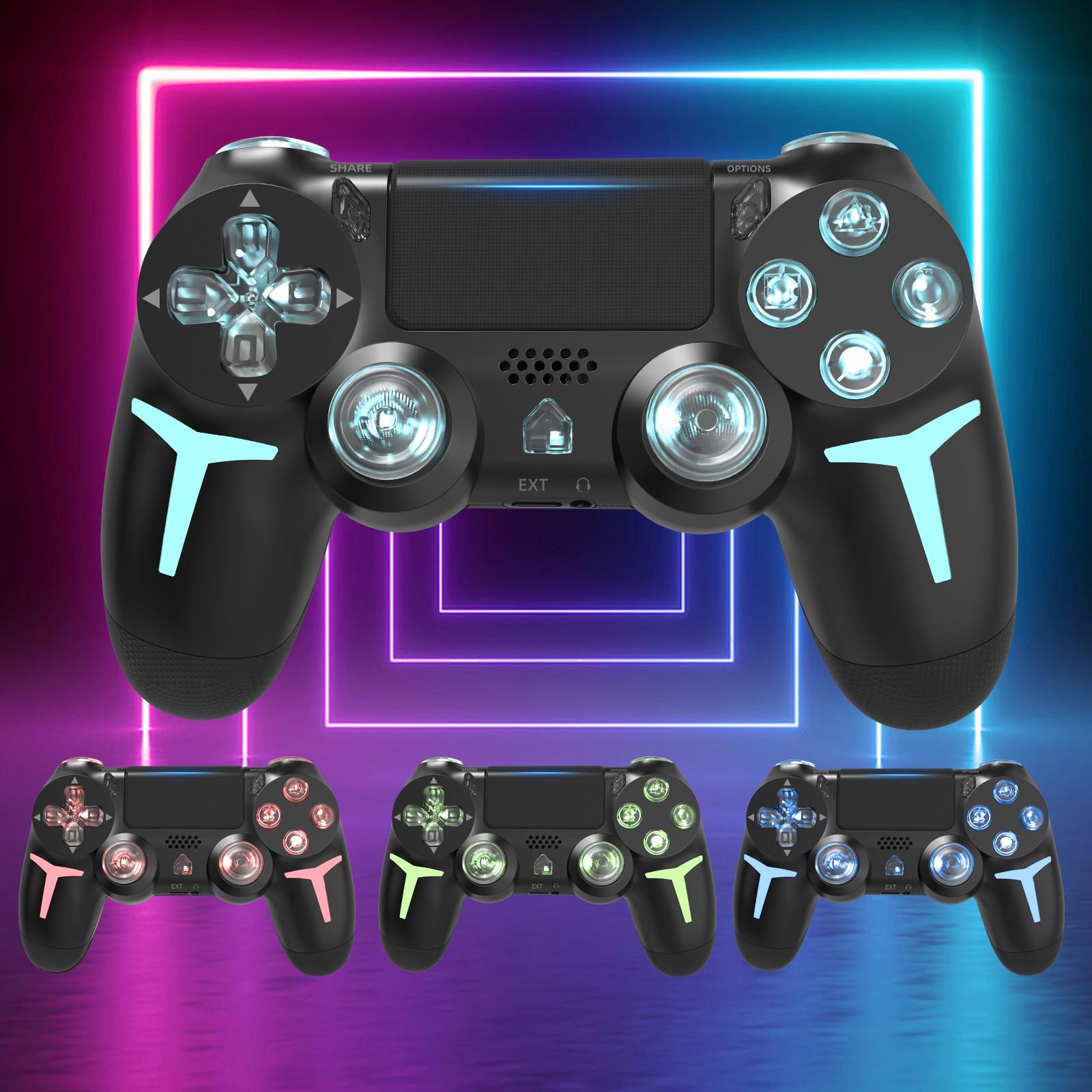Wireless Game Controller with Three-Color Lights, Compatible with Ps4 Ps3 PC, RGB LED Bluetooth-compatible, Six-Axis Gyroscope, Dual Vibration Feedback