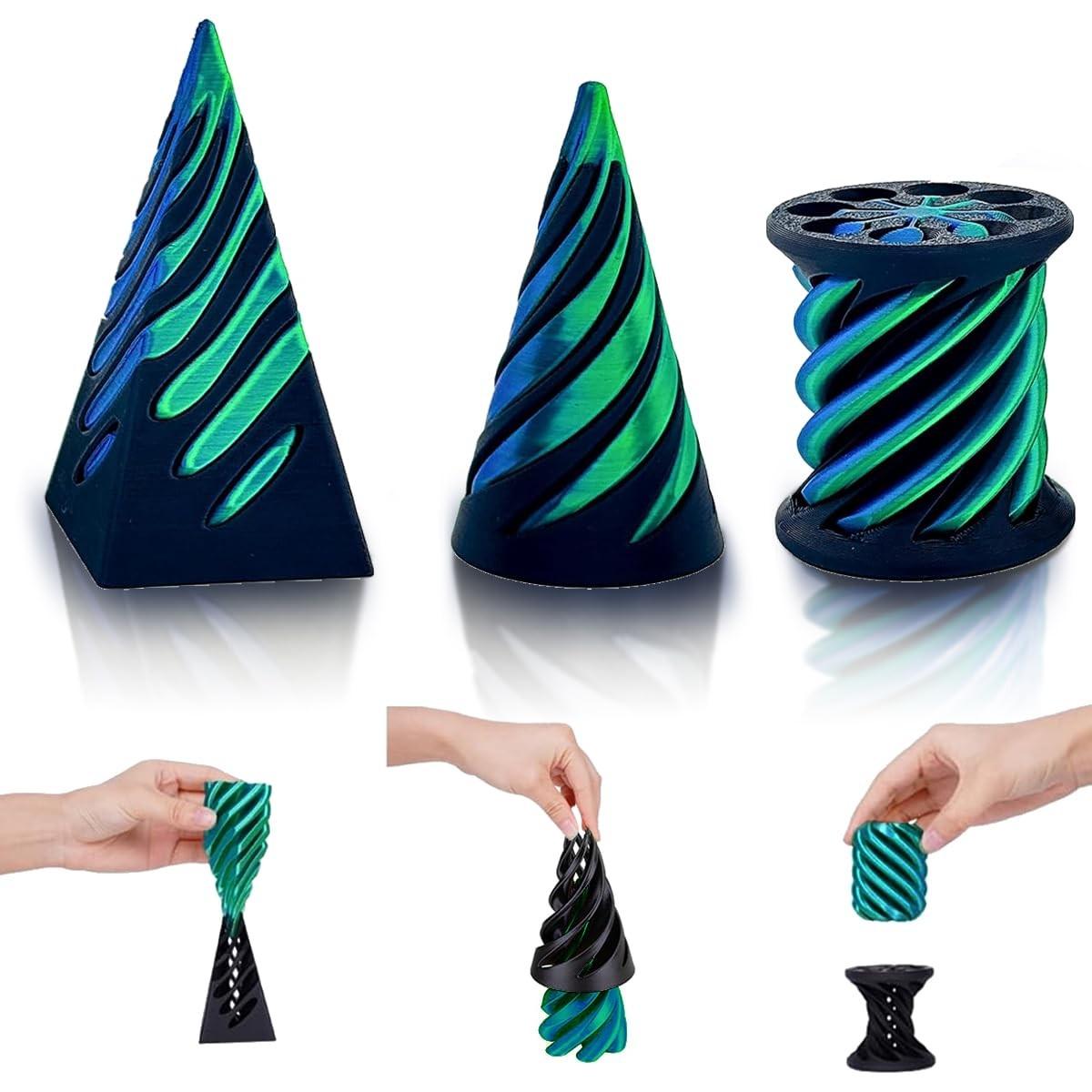 3Pcs Impossible Cone Fidget Toys, 3D Printed Spiral Cone Passthrough Sculpture, Mini Stress Relief Desk Decor, Sensory Anxiety Relief Toy for Adults, Cool Novelty Gift