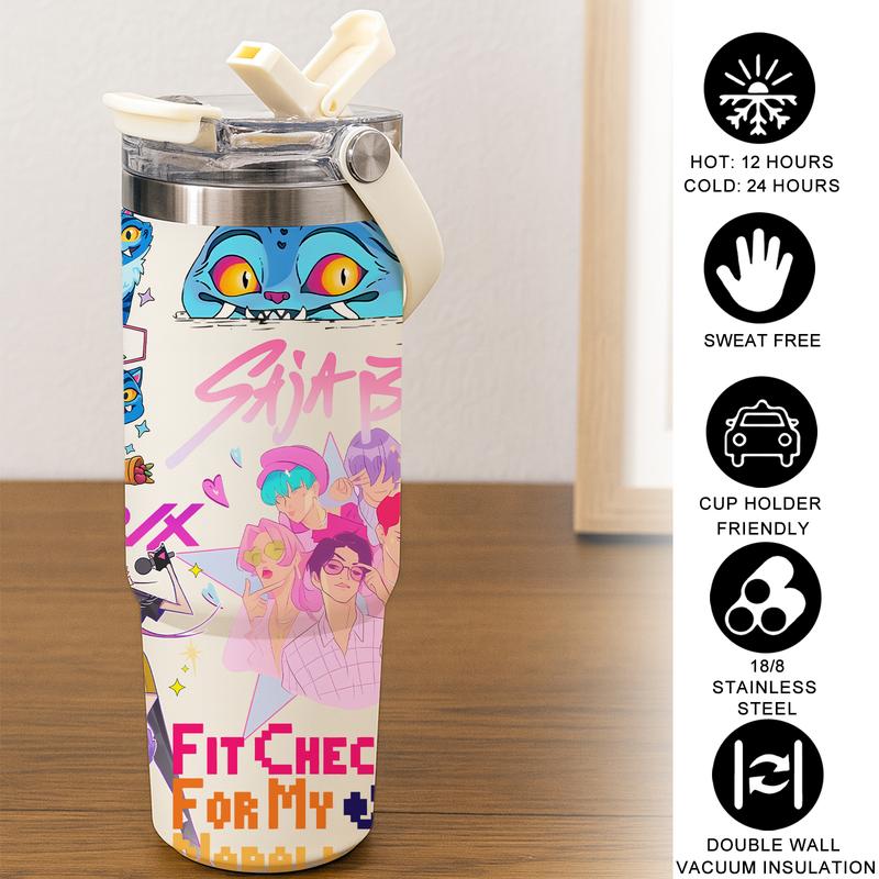 Auracup 1pc 30oz Stainless Steel Insulated Tumbler, KPop Demon Hunters, with Lid and Straw, Keep Hot 12H/Cold 24H, Great for School, Travel or Coffee, Fun Gift for Teens or Pop Culture Fans, Halloween, family cookware, themed event decoration, party props