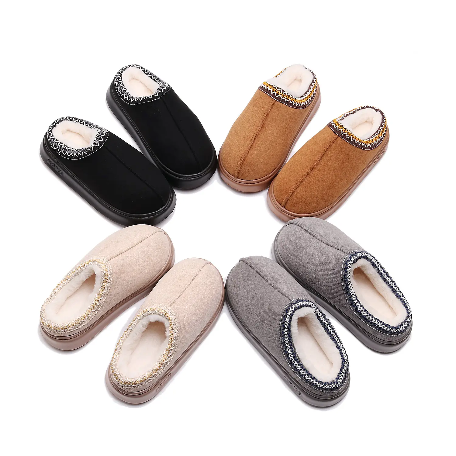 Women Plush Thick-Soled Cotton Slippers For Women Winter Couples Non-Slip Home Warm Slippers