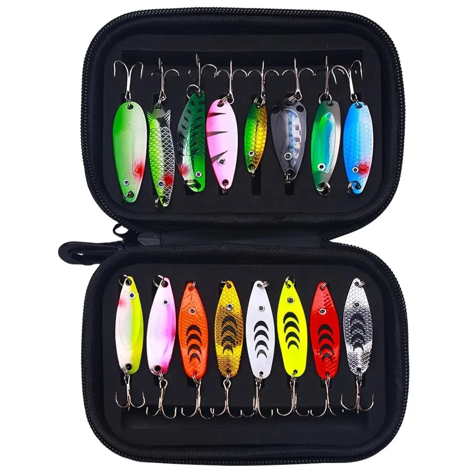 YYW1 16PCS Metal Spoon Fishing Lure Kit, Bright Reflective Fishing Lures with Portable Storage Case, Fishing Tackle Set Bass, Trout, Pike & Outdoor Fishing