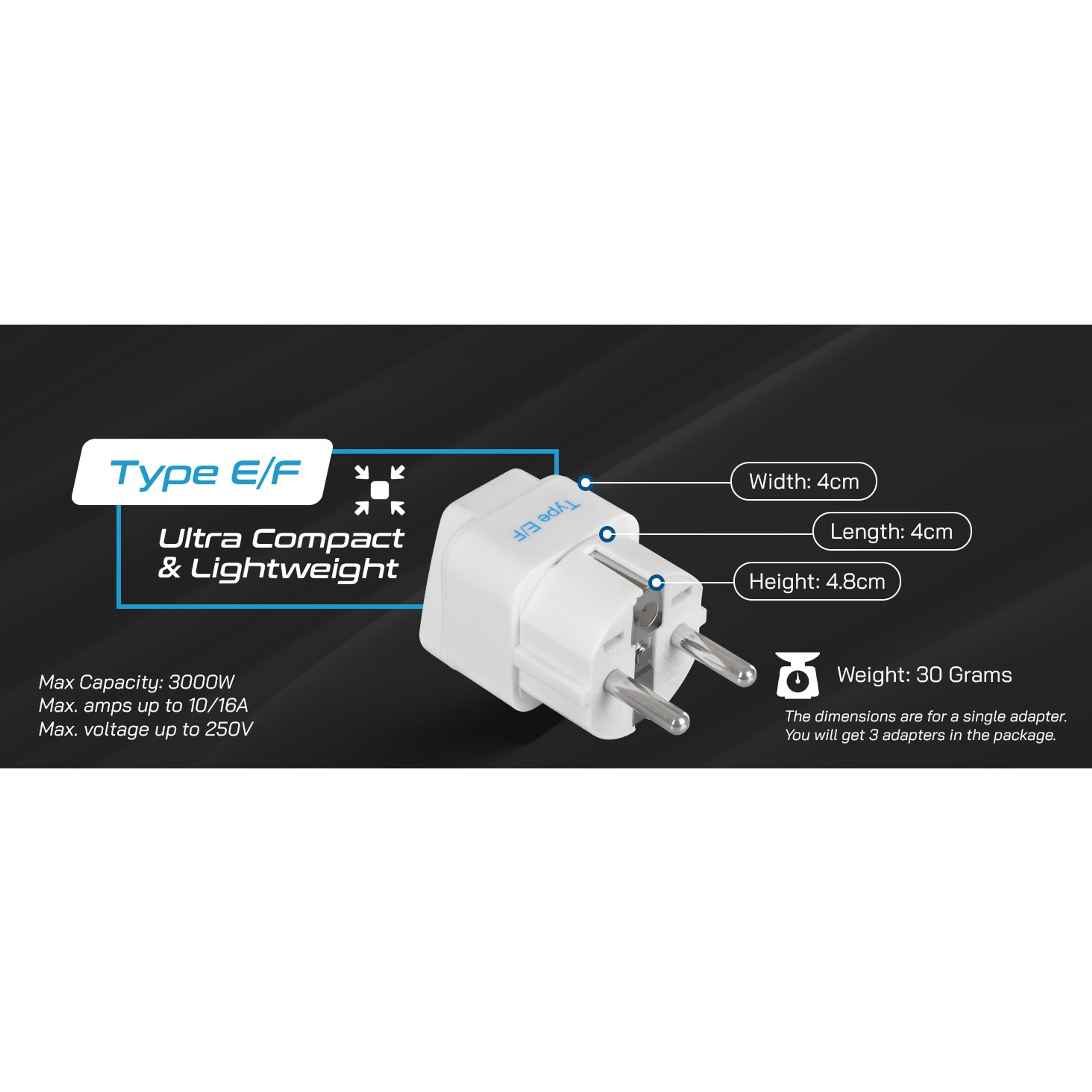 Schuko Germany France Travel Power Adapter, Grounded European Plug Type E/F, USA to Europe EU Socket Adaptor - 3 Pack for Norway, Korea, Spain, Greece, Russia, IcelandGift