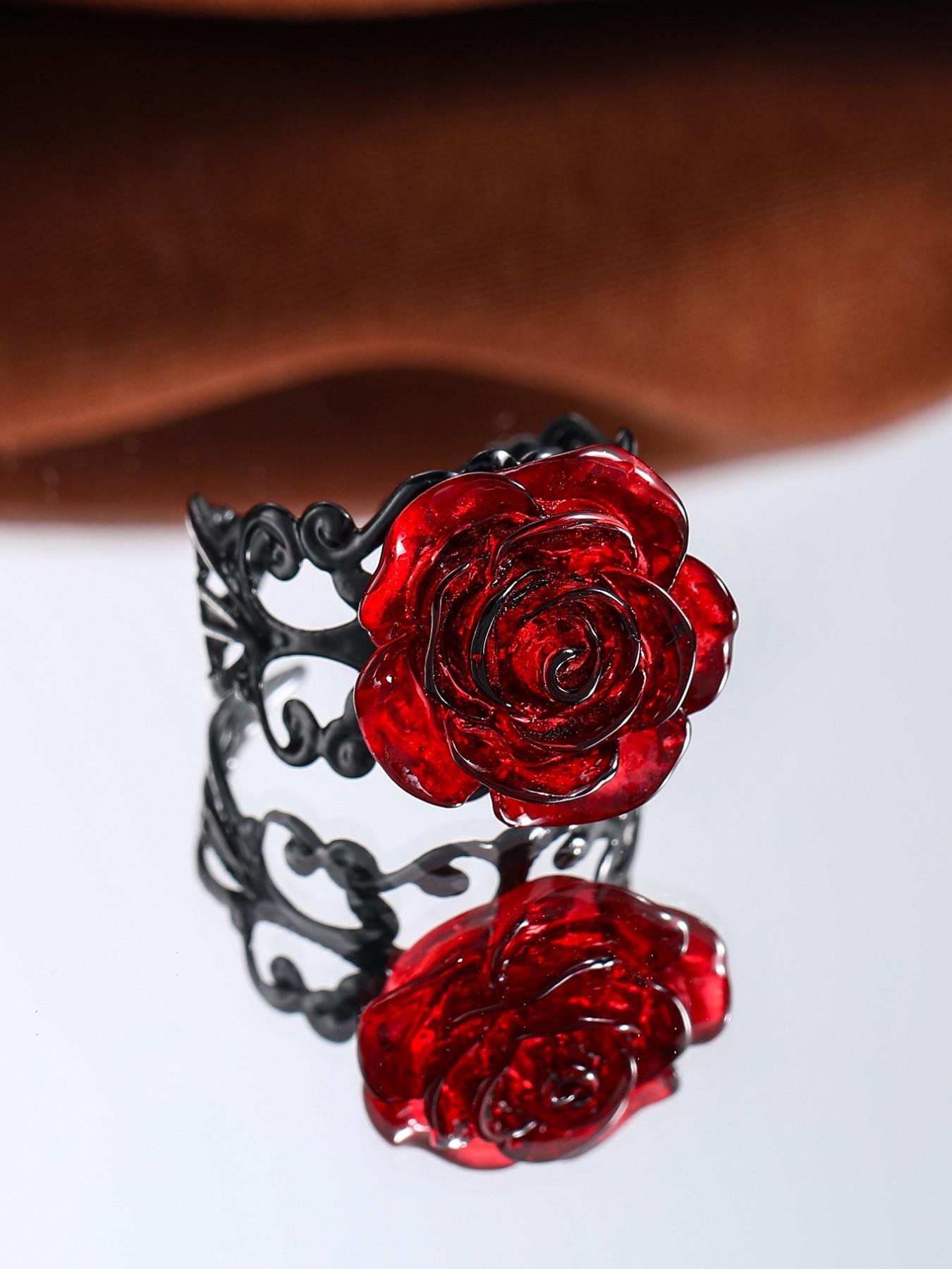 Gothic Rose Witchcraft Pagan Style Alloy Adjustable Women's Ring, Unique Gothic Jewelry for Women, Perfect Gift for Occult Lovers