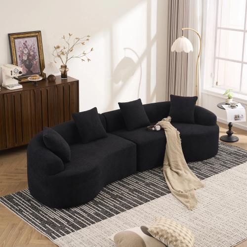 【Bellemave】Curved Boneless Sofa,Compression Modular 110'' Sectional,White High-Density,Couches Sleeper for Living Room Bedroom Apartment Lounge,Chenille