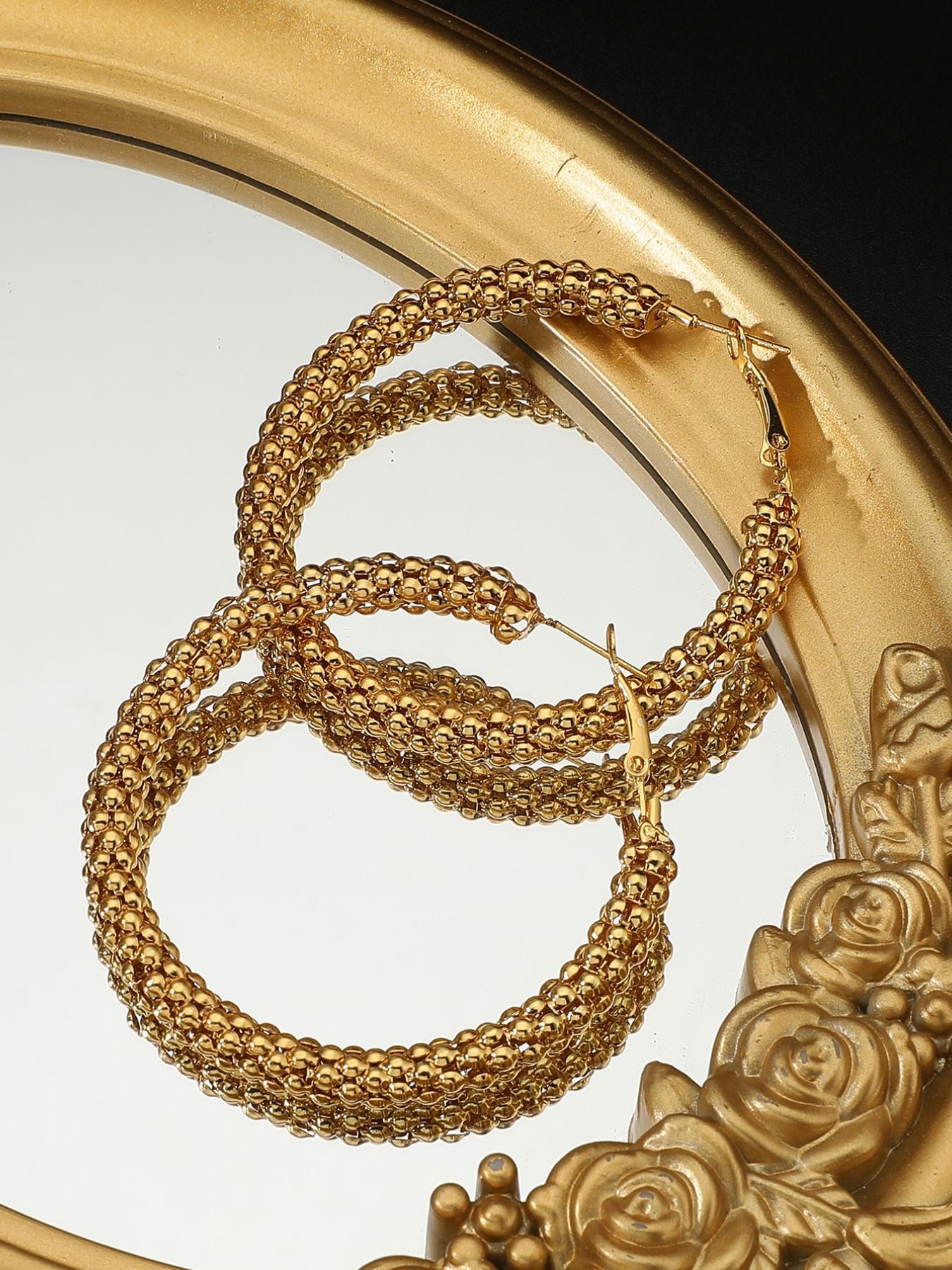 Luxury Full Diamond Striped Hoop Earrings, Flashy Large Ear Hoops, Retro Style Accessories for All Seasons