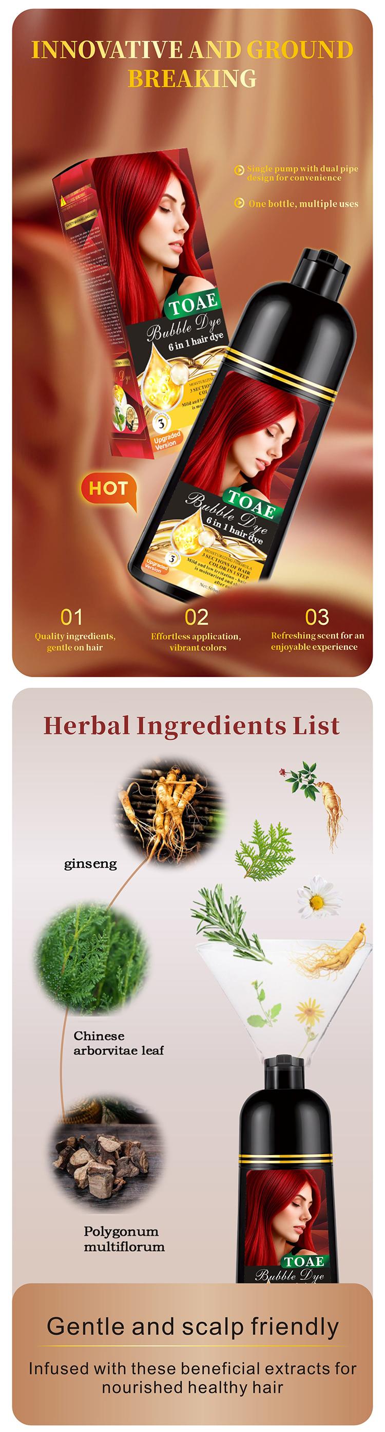 TOAE 2026 Upgraded 6-In-1 Herbal Hair Dye Shampoo, Plant-Based for Women & Men, Gray Hair Coverage & Long Lasting Color(6-8 Weeks), Nourish Scalp, 4 Shades(Wine Red, Chestnut Brown, Golden Brown, Black)