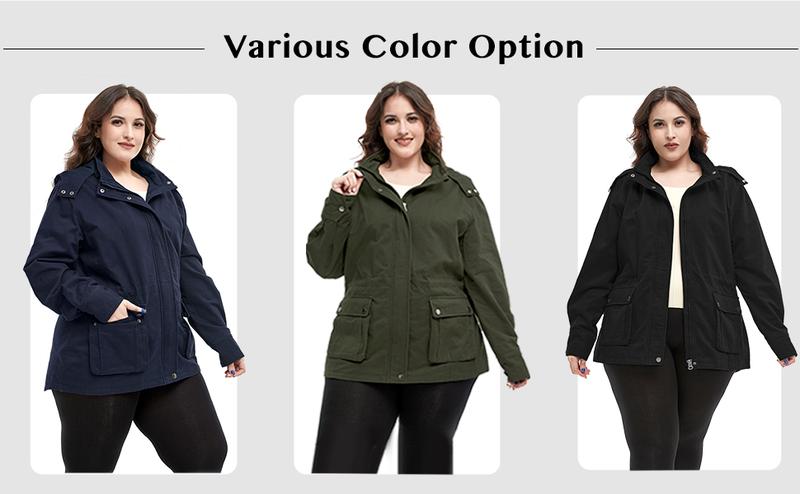 Women's Plus Size Military Cotton Jacket with Detachable Hood Womenswear Coats Casual Outerwear Tops