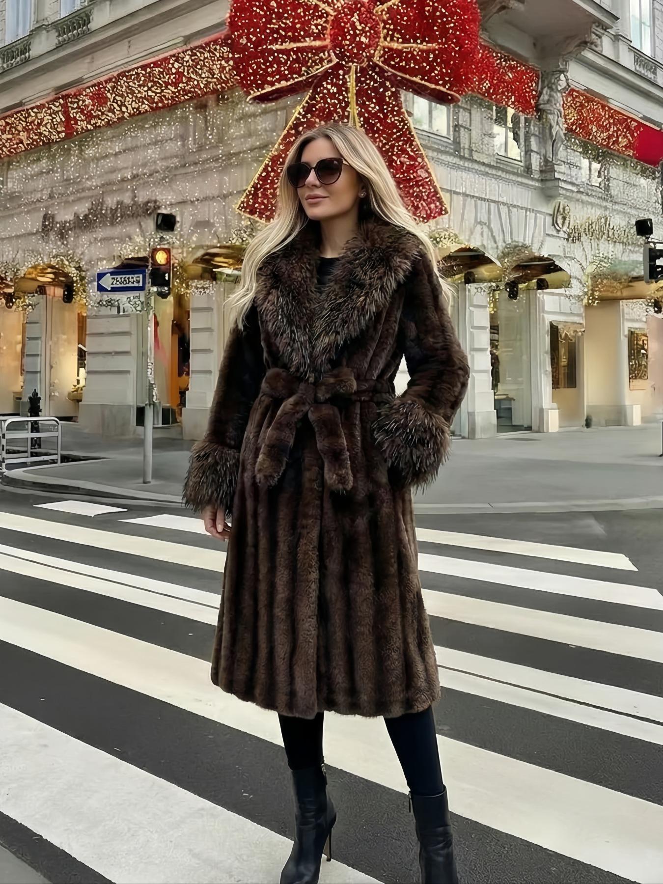Women's Faux Fur Coat, Womenswear Winter Fashionable Long Sleeve Jacket, Casual Daily Wear Outerwear, Warm & Stylish Design
