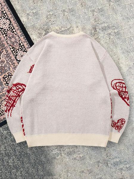 Cute Fall & Winter Unisex Casual Sweater with Love Heart Pattern, Loose-Fitting Long Sleeve Pullover for Valentine's Gift