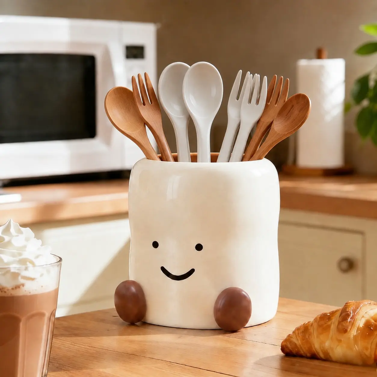 Multifunctional Smile Storage Box, Plastic Material, Cutlery Chopstick Holder, Kitchen Spoon Container, Home Desktop Organizer for Small Spaces