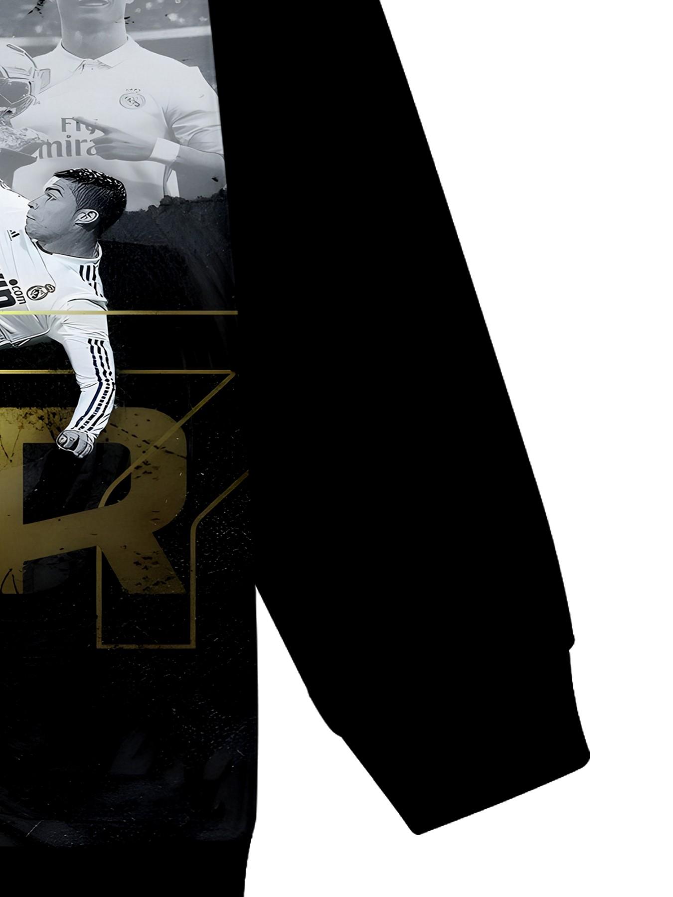 Base Ronaldo Cr7 Gold Foil Print Hoodie, Boys' Football Theme Long Sleeve Pullover, Casual Loose-Fit H-Type Design