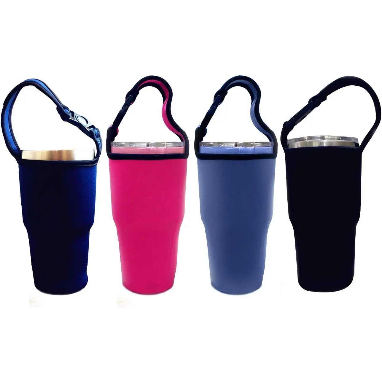 4 Pack Tumbler 30oz Carrier Holder Pouch for 30 oz Insulated Tumbler Coffee Cup, Neoprene Sleeve with Carrying Handle(Black,Blue,,Navy)