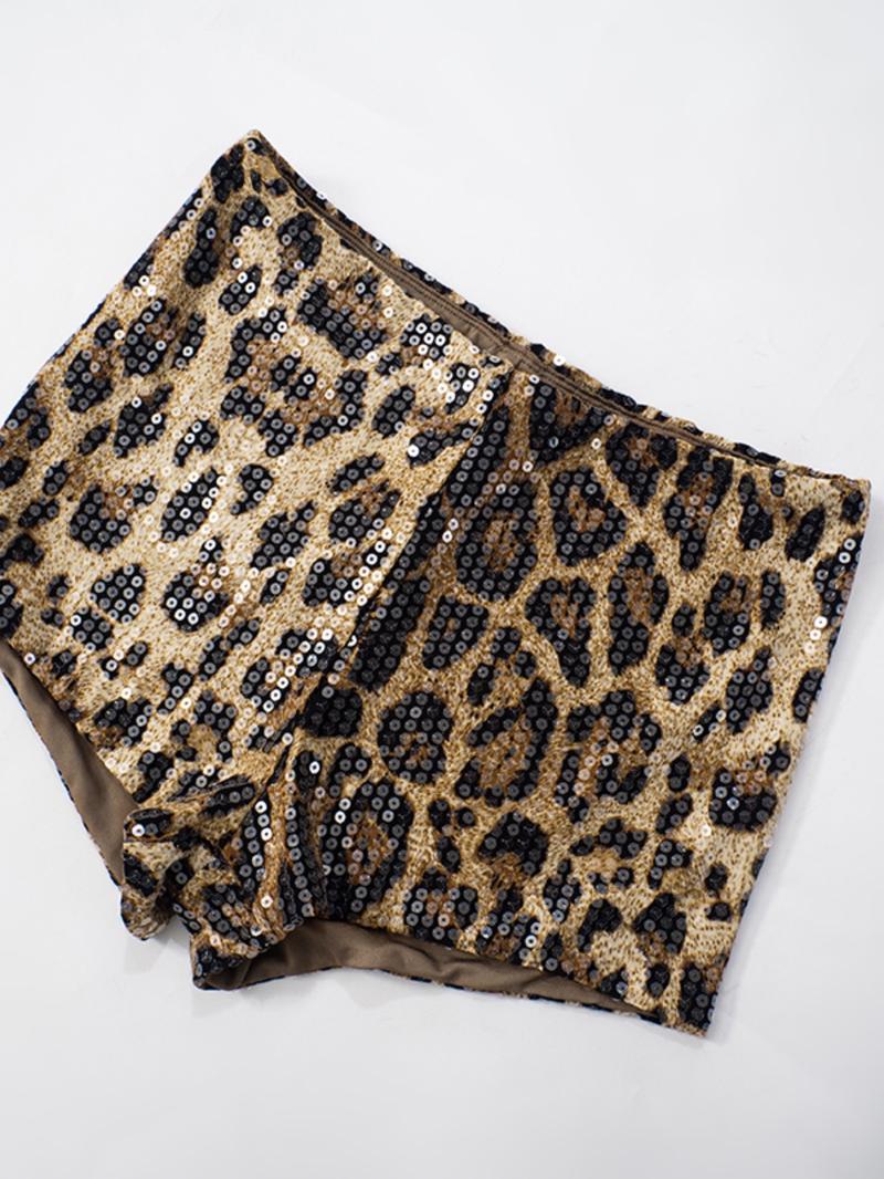 Women's Leopard Print Sequin Fitted Fashion Shorts, Casual Comfy Breathable Shorts for Daily Wear, Ladies Bottoms for Summer