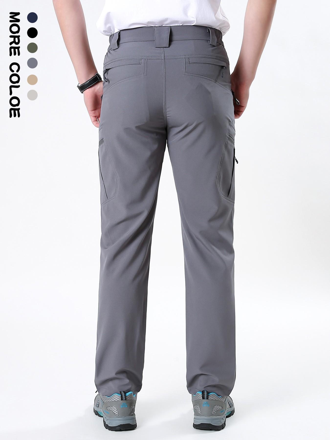 Men's Solid Color, Plain Cargo Quick Dry Hiking Pants, Elastic Waist Breathable Stretch Outdoor Trekking Trousers, Wrinkle‑Resistant Durable Work Pants with Multi Zipper Pockets for Mountaineering Fishing Camping Daily Wear, 6 Colors