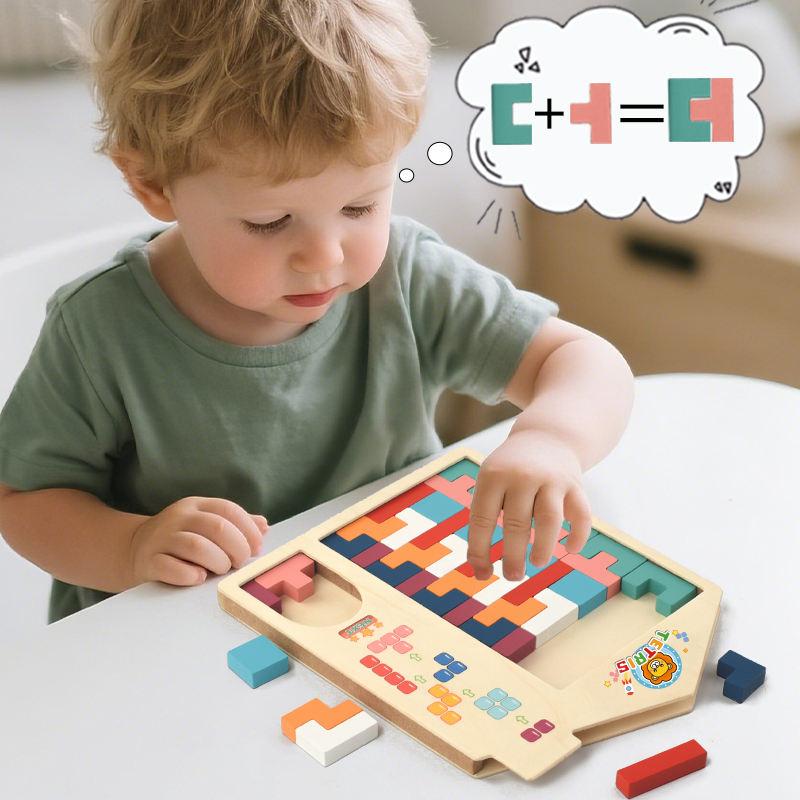 Wooden Colored 3D Russian Block Stacking Puzzle Jigsaw Building Puzzle ...