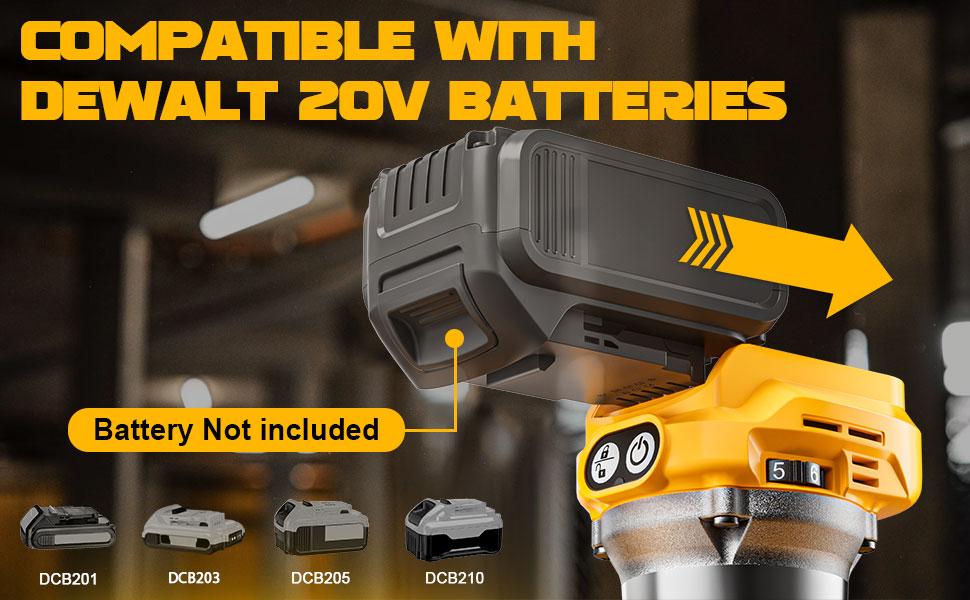 800W Cordless Compact Router Compatible with DeWalt 20V Battery, Battery NOT Included, 6 Variable Speeds Router Tool for Woodworking, 30,000 RPM Fixed Base Wood Router with Trim Router Bits, Edge & Roller Guide, Dust Hood