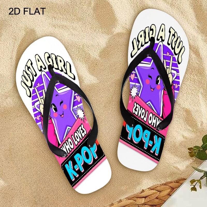 2026 Summer New Women'S K - POP Star Graphic Flip Flops, Open Toe, Flat Heel, Multiple Colors|Sizes Available, Lightweight & Comfortable, Perfect for Mother'S Day, Easter, Holiday Gifting, All - Season Wear, Dry - Clean Recommended, Women Shoes