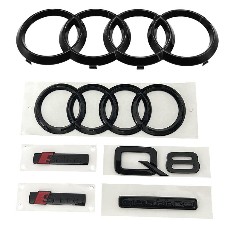 Audi Q8 2018 Ring Emblem Set, Abs Material Hood Grille Trunk Waterproof Car Logo, Quattro Decoration Sticker