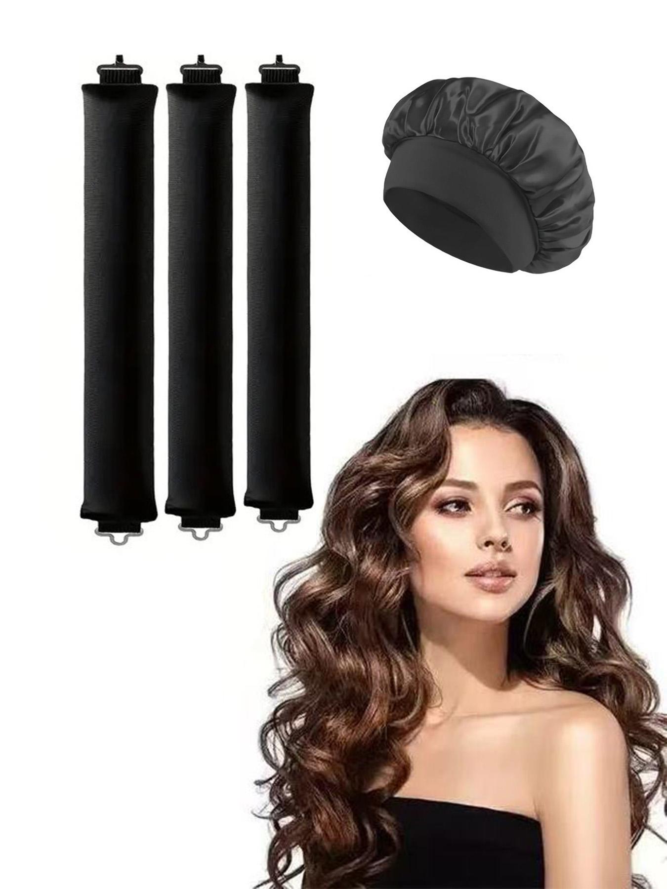4pcs Curling Hair Set, Satin No-Heat Hair Curlers, Hair Curling Wand And Curling Iron, Suitable For Overnight Use, High Rebound Rubber Filling, Softer And More Durable,Hair Curlers,Curly Hair Brush,Rollers,Curly Hair Products No Damage Brushed Fabric Gift
