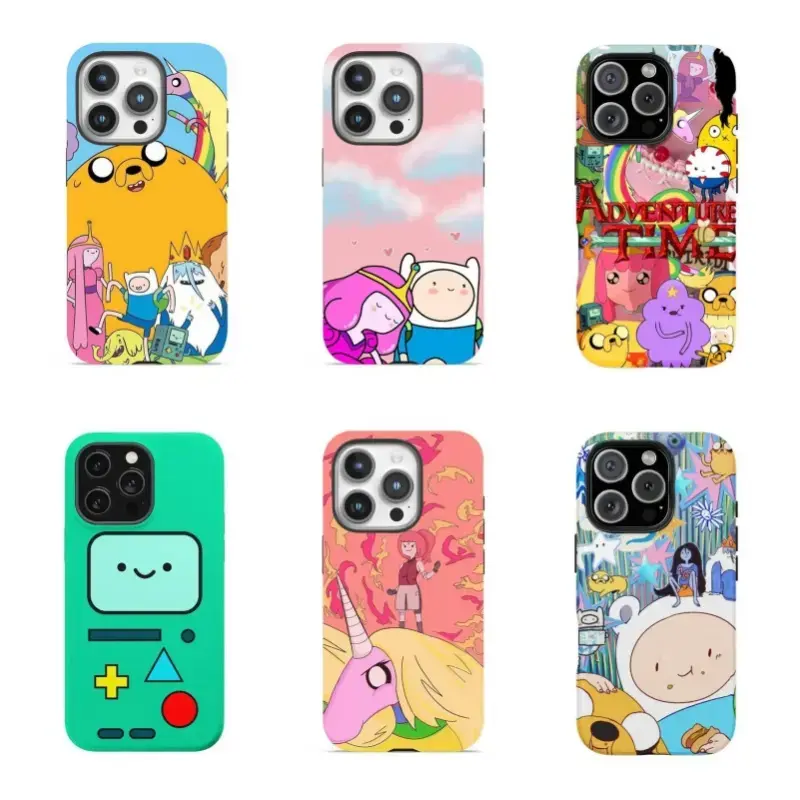 Tough Custom Print Adventure Time Cartoon Character Collage Polycarbonate Phone Case - Impact Resistant Shockproof Accessory for iPhone 11-17 Pro Max, Samsung S22-S25 Ultra, Adult Fan Gift