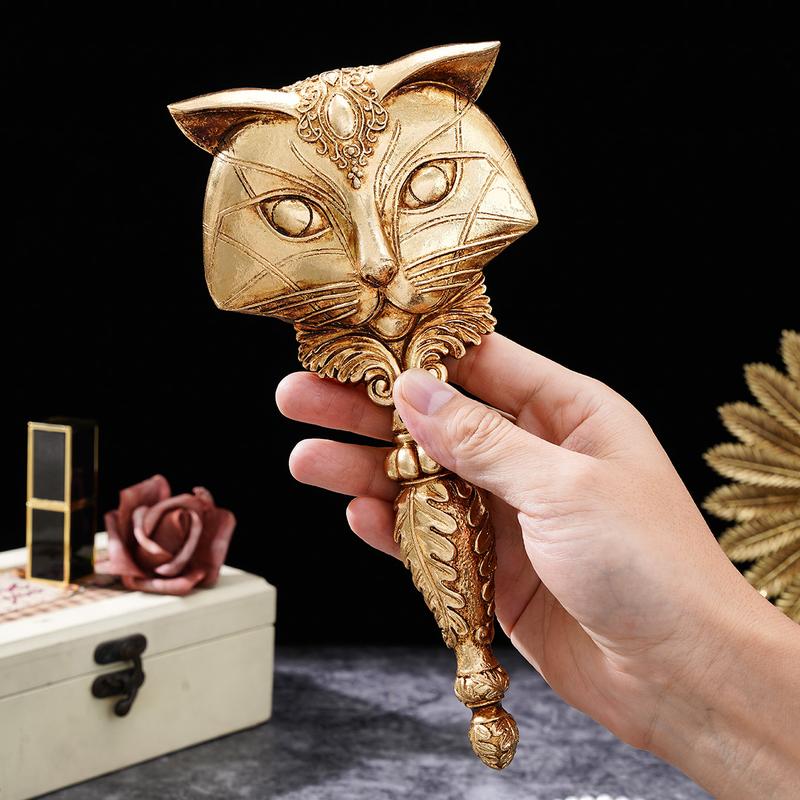 Resin Fox Shaped Mirror Decorative Ornament, Handheld Makeup Mirror, Desktop Decoration, Home Living Room Bedroom Decor, Holiday Party Gift, Travel Hand Mirror