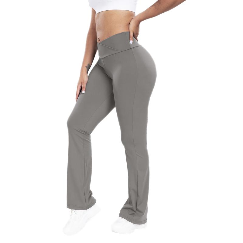Solid Athletic High Waist Flare Pants for Women, Tummy Control Workout Yoga Running Thouser,Plain Bootcut Skinny Leggings Gym Casual Comfy Sporty