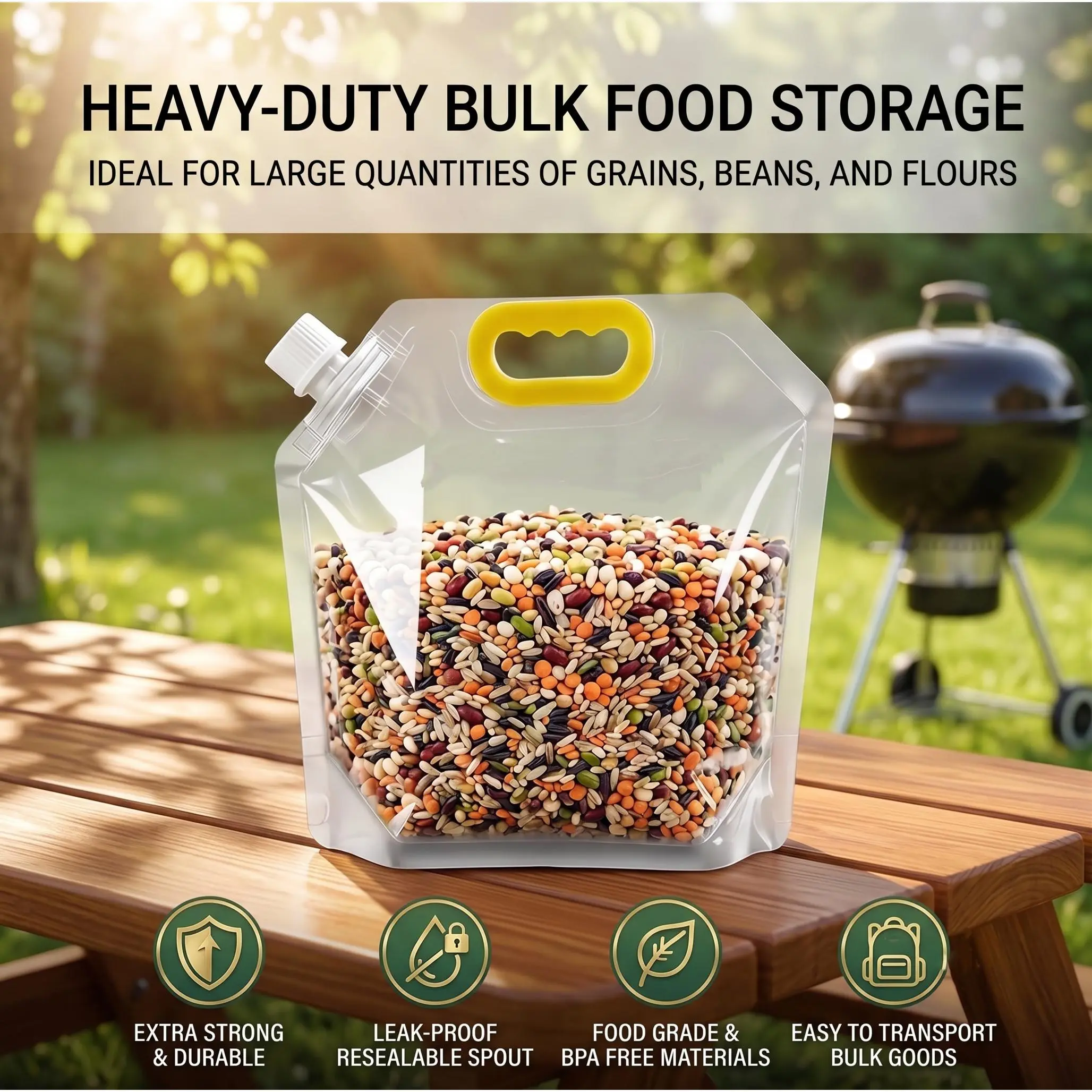 Reusable Food Storage Bags (6 Pack, 2.5L Large Capacity) - BPA-Free, Airtight, Leakproof Kitchen Bags with Handle, Pantry Containers for Grains, Pasta, Cereal & Snacks