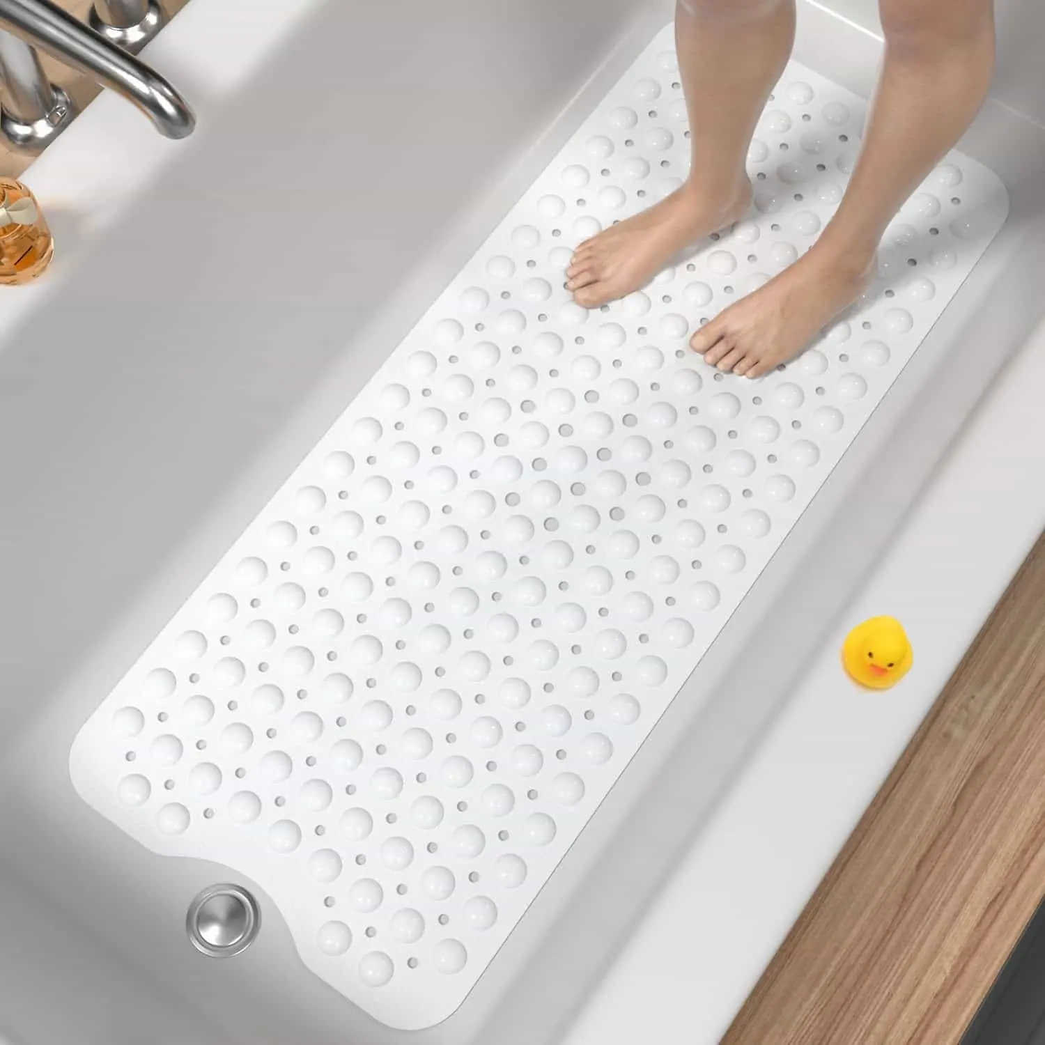 Non-Slip Bathtub Mat 40x16 in, Anti-Mold Water-Resistant Grippy Bath Mat with Firm Suction Cups, Extra Large Machine Washable Bathroom Accessory with Drain Holes, Rubber PVC Home Essential (Blue, Black, Transparent, Light Gray), Bathtub Mat Non Slip Anti