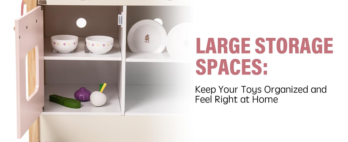 Robud Wooden Kitchen for Kids Play Kitchen Toy Kitchen Set with Realistic Features, Includes Plenty of Play Features, Ages 3+