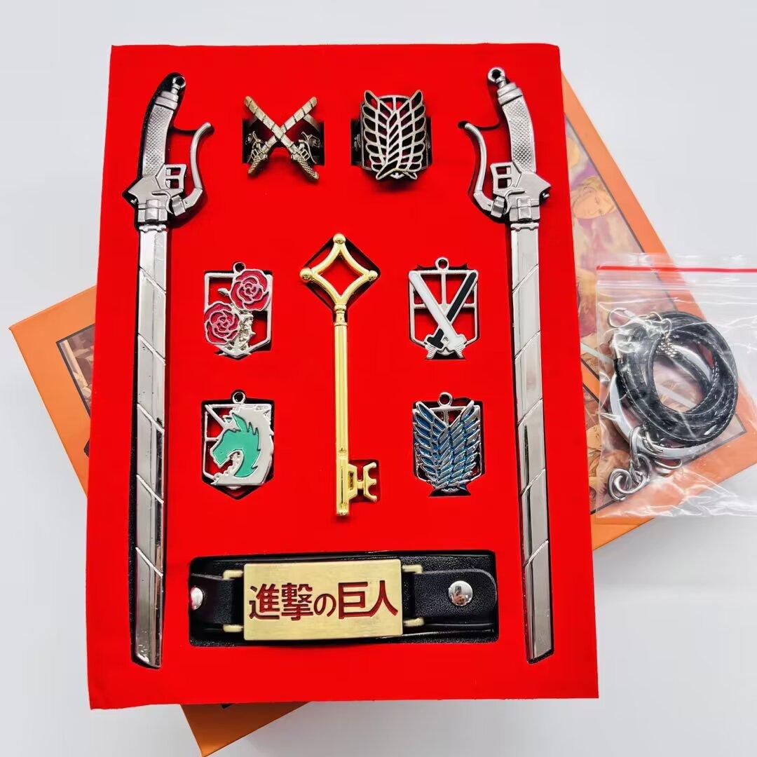 Attack On Titan Wings Of Liberty Anime Jewelry Set Metal Weapon Model Rings Pendants Keychains Brooches Collection Box Complete Anime Merch Creative Graduation Gift For Anime Fans And Students