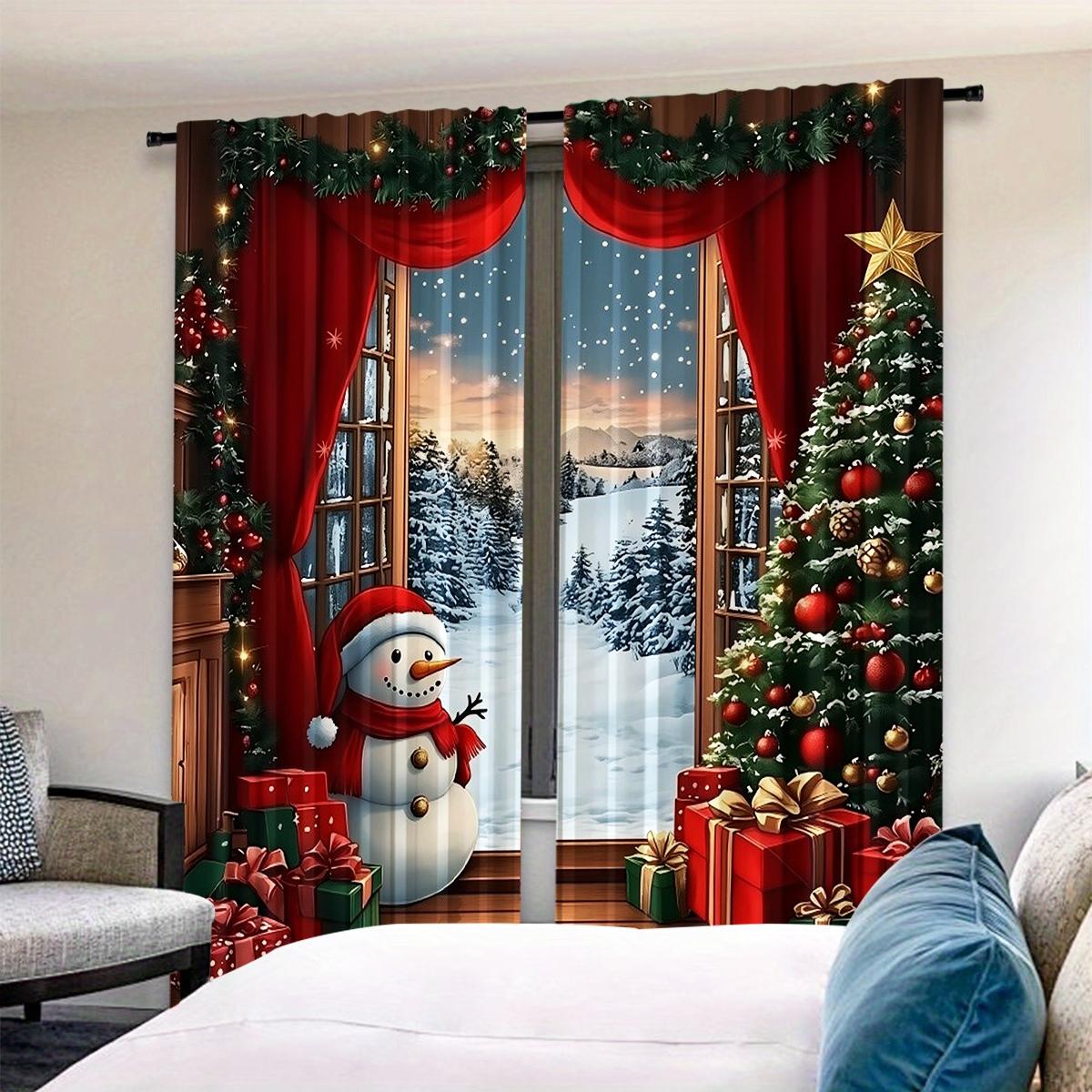 Christmas Theme Curtain Set 2 Pieces, Snowflake Pattern Holiday Home Decor, Suitable for Living Room Balcony Bedroom Windows