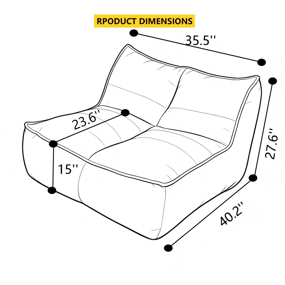 Modern Togo Caterpillar 1-Person Casual Rectangle Mini Sofa for Adults, 35.00x40.00x28.00 inches (35x40x28"), Corduroy Fabric, 40 lbs Slouchy Lazy Couch, No Assembly Required, Cozy Living Room-Bedroom Sofa, Orange, 30 Days for Quality Issues