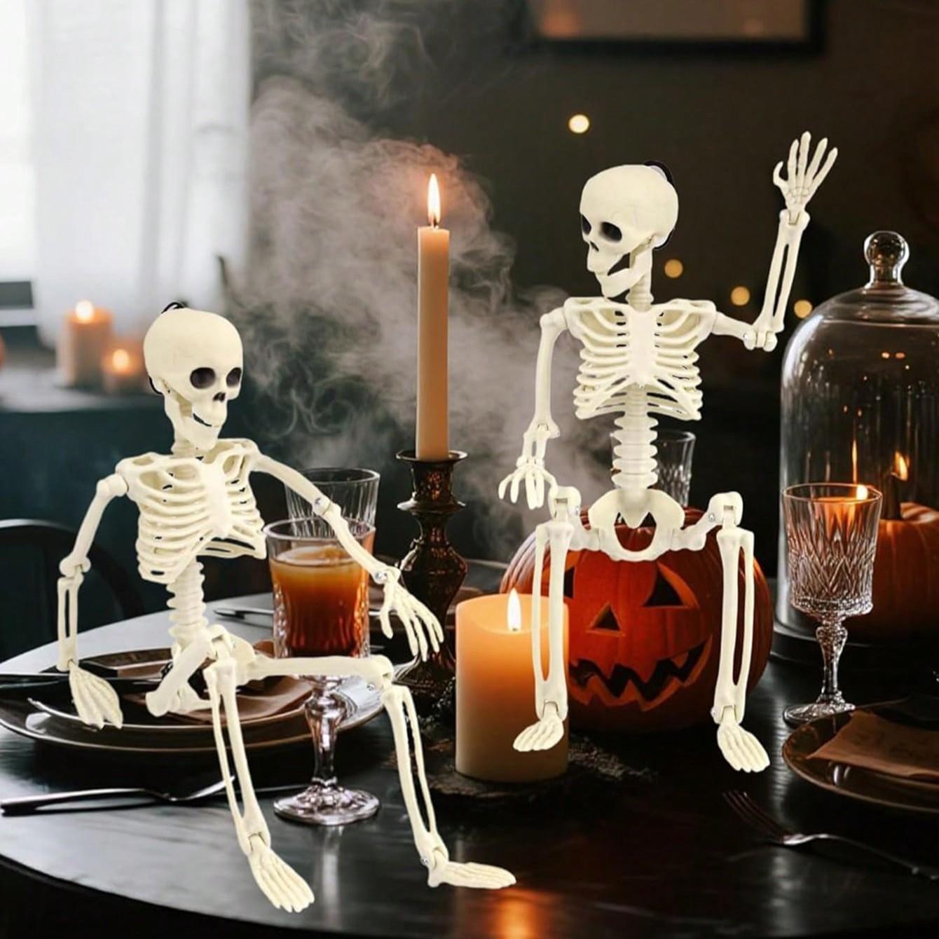 Halloween Decorations, Adjustable Small Skull Plastic Skeletons, Perfect for Porch, Yard, Cemetery, Haunted House Parties, DIY Halloween Props