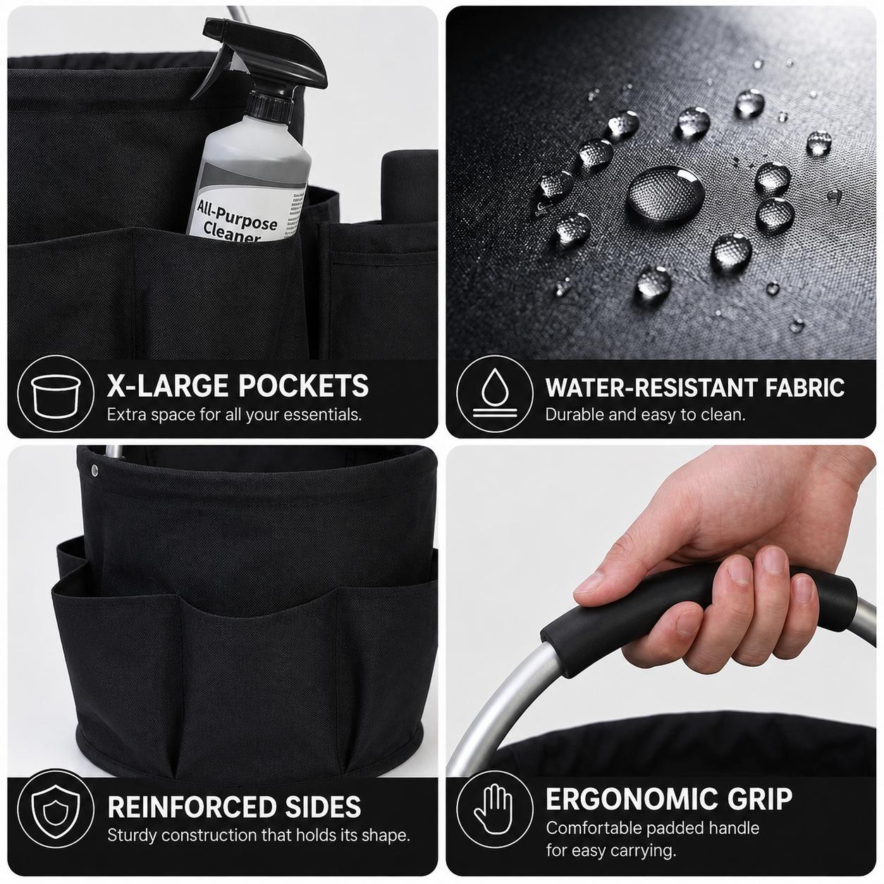 17L Foldable Cleaning Caddy Organizer, Portable Cleaning Supplies Tote with Handle and 6 Pockets for Home, Car, Garden and Travel,animal