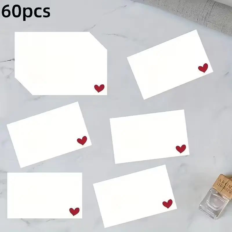30 or 60 Pack Heart Shaped Message Cards for Weddings, Birthdays, Gifts and Party Notes