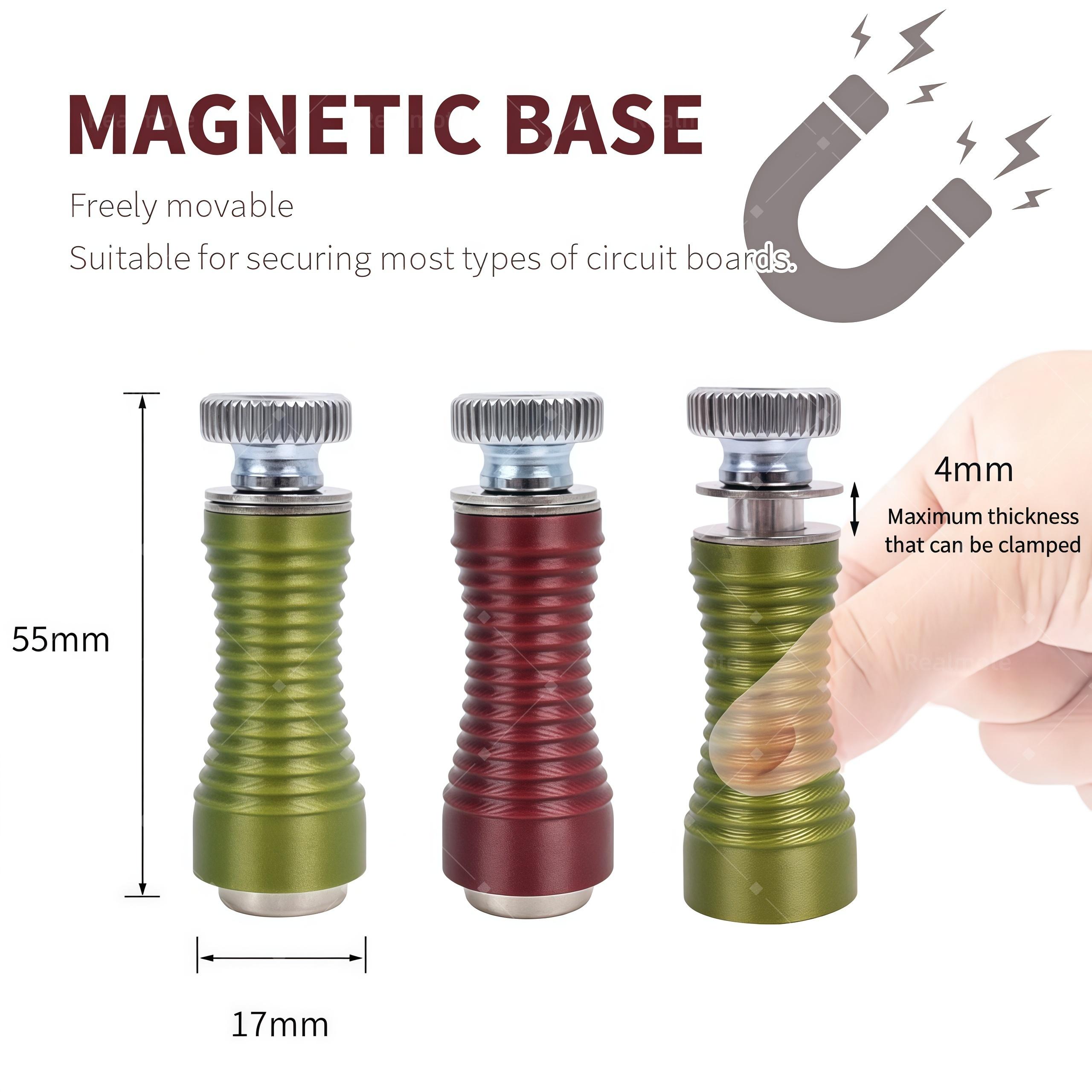 【New Upgrade】4pcs Spring-Loaded Magnetic PCB Holder with Iron Base Plate & Magnetic Tweezers Clips, Carbon Fiber Fixture for Phone Repair Soldering, Strong Magnet Clamp for 4mm Circuit Board, Non-Slip Motherboard Vise