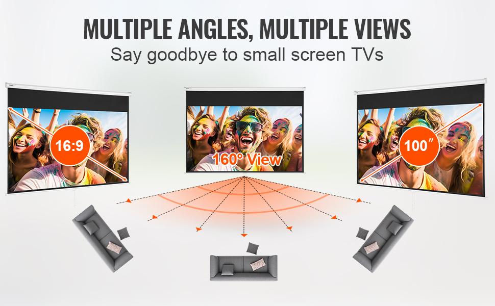 【Summerfinds】VEVOR Manual Projector Screen, 100 inch 16: 9 4K 1080 HD Retractable Pull Down Projector Screen, Auto-Locking Portable Movie Screen for Family Home Office Theater, Projection Screen, Adjustable Screen