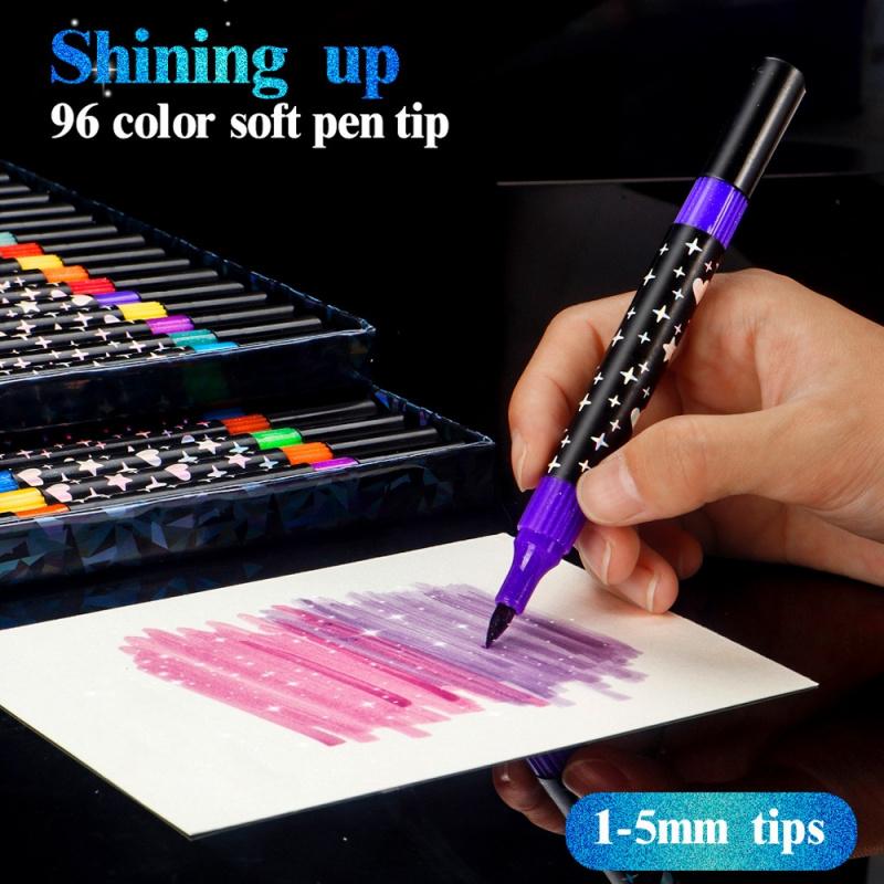 24/48/72/96 Colors Glitter Effect Brush Markers,Dual Tip Dual Color 1-5mm Soft Brush Shimmer Marker for Doodle Writing, Glitter Art Crafts Adults DIY Crafts Greeting Christmas Cards Making, Art Supplies