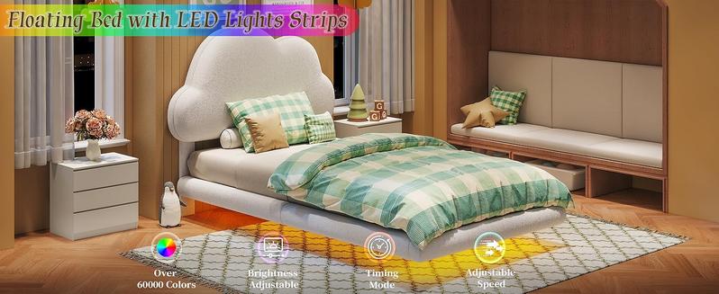 LIKIMIO Twin Bed Frames, Floating Bed Frame with LED Light and Upholstered Headboard, Solid Wooden Slats Support, No Box Spring Needed LIKIMIO Twin Bed Frames, Floating Bed Frame with LED Light and Upholstered Headboard, Solid Wooden Slats Support, No Box Spring Needed