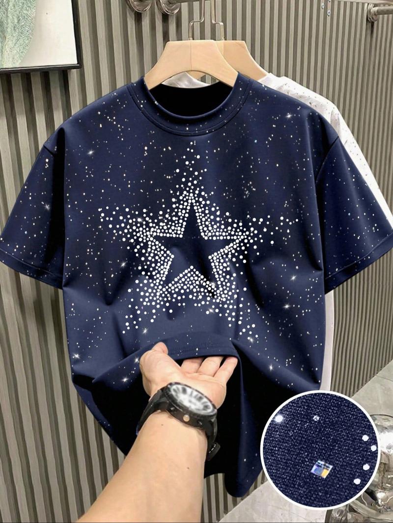New Men's Casual Short Sleeve T-Shirt, Fashlon Starry Sky Reflective Design, Sparkling Like a Starry Sky, Essential Item for Men's Outdoor Activities,Multiple colors to choose from