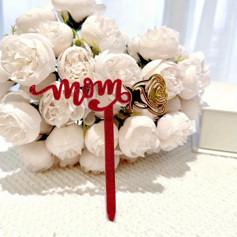 1pc Mother's Day Women's Day Acrylic Cake Topper with Roses, "I Love You Mom" Cake Decoration, Cake Decorating Supplies, Perfect for DIY Baking & Special Occasions, Wedding Cake Topper