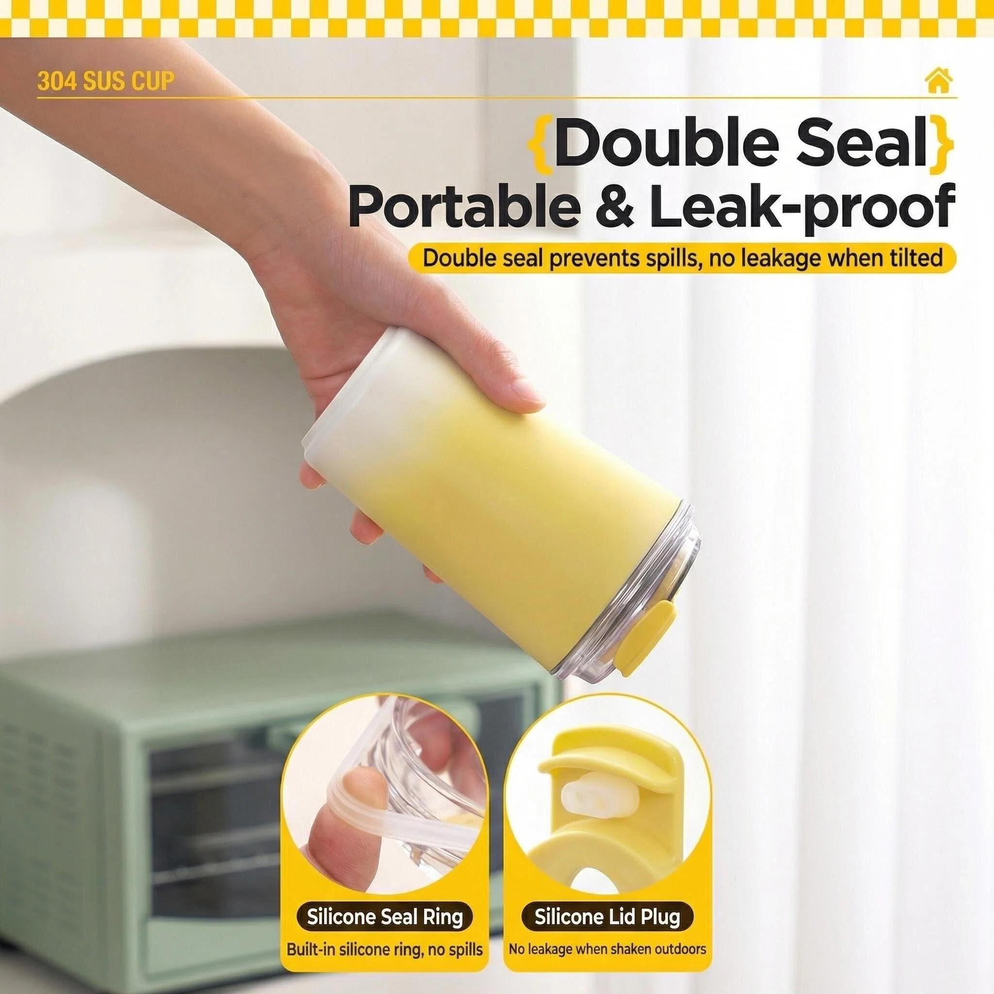 304 Stainless Steel Coffee Cup with Straw, American Cold Hot Water Cup, Office Mug, Car Portable Travel Cup, Mkb20260407