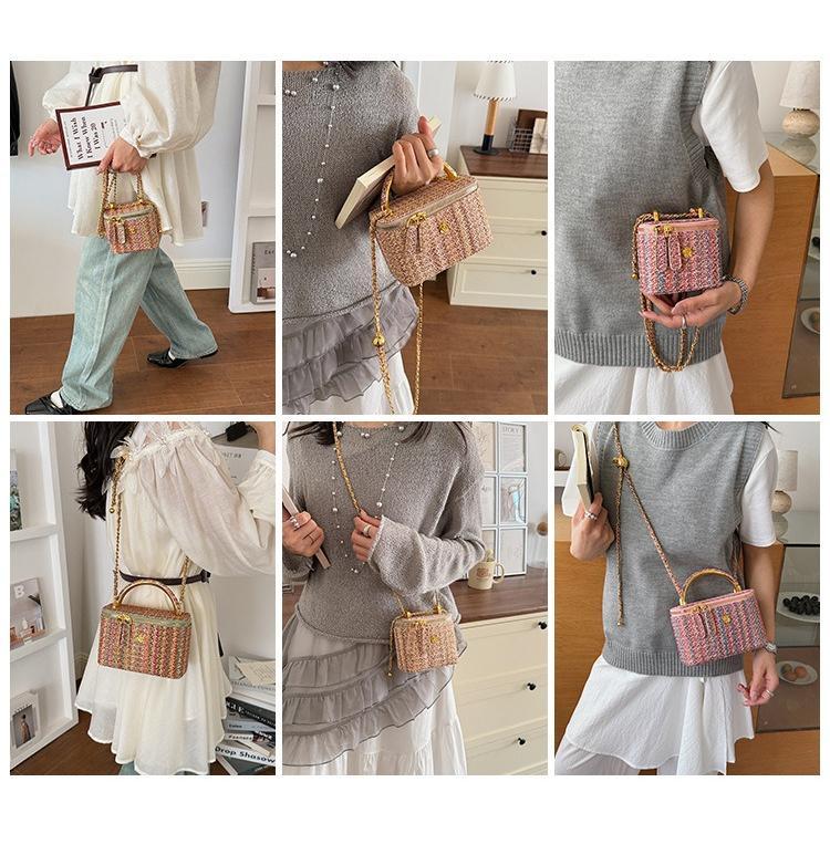 Korean Style Tweed Box Crossbody Bag | Elegant Light Luxury Shoulder Purse | Versatile Chic Handbag for Women