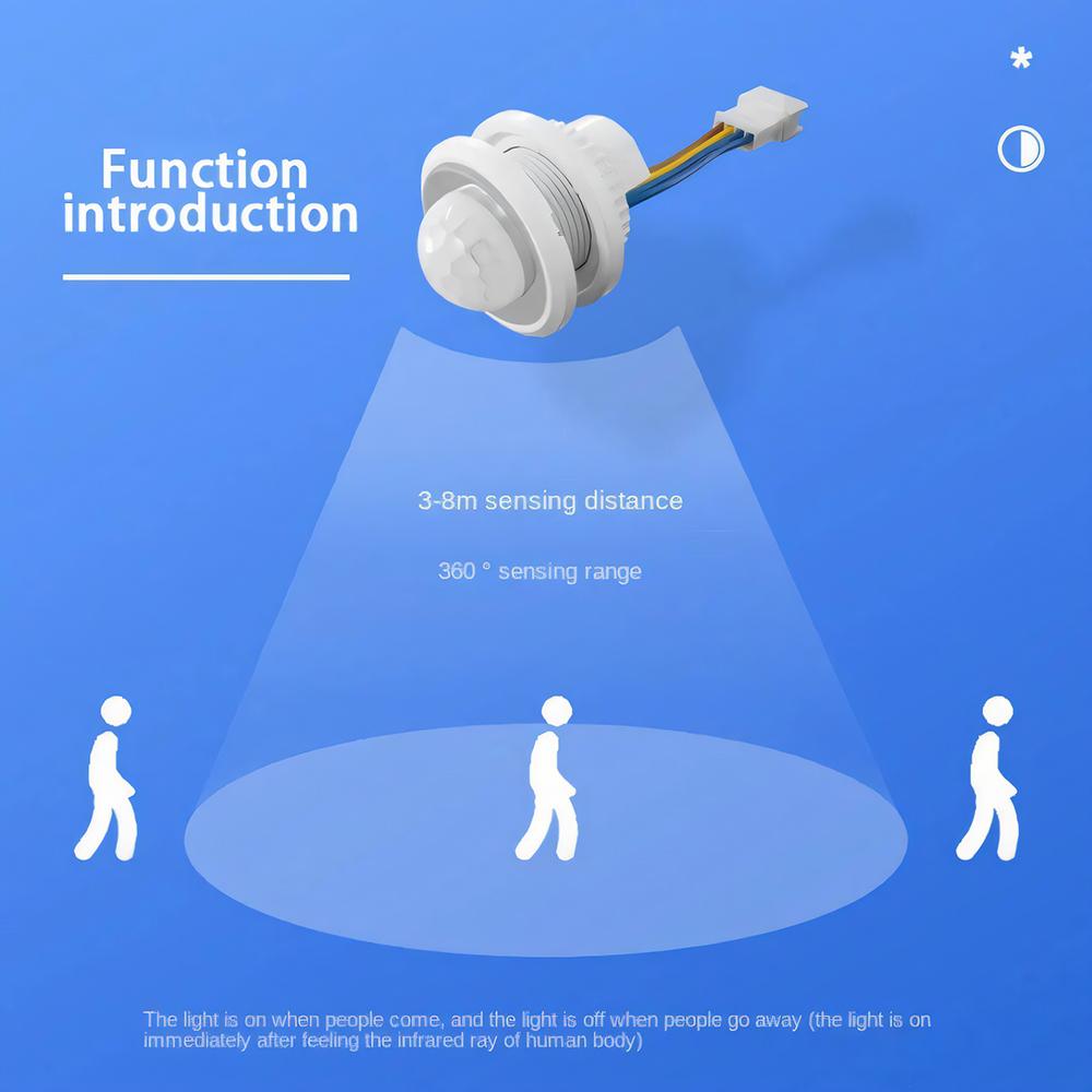 Smart Motion Sensor Switch: Adjustable Delay Timer, Energy-Saving Light Control Module. Indoor/Outdoor Wall-Mounted Infrared Detector for Home Security & Automation.