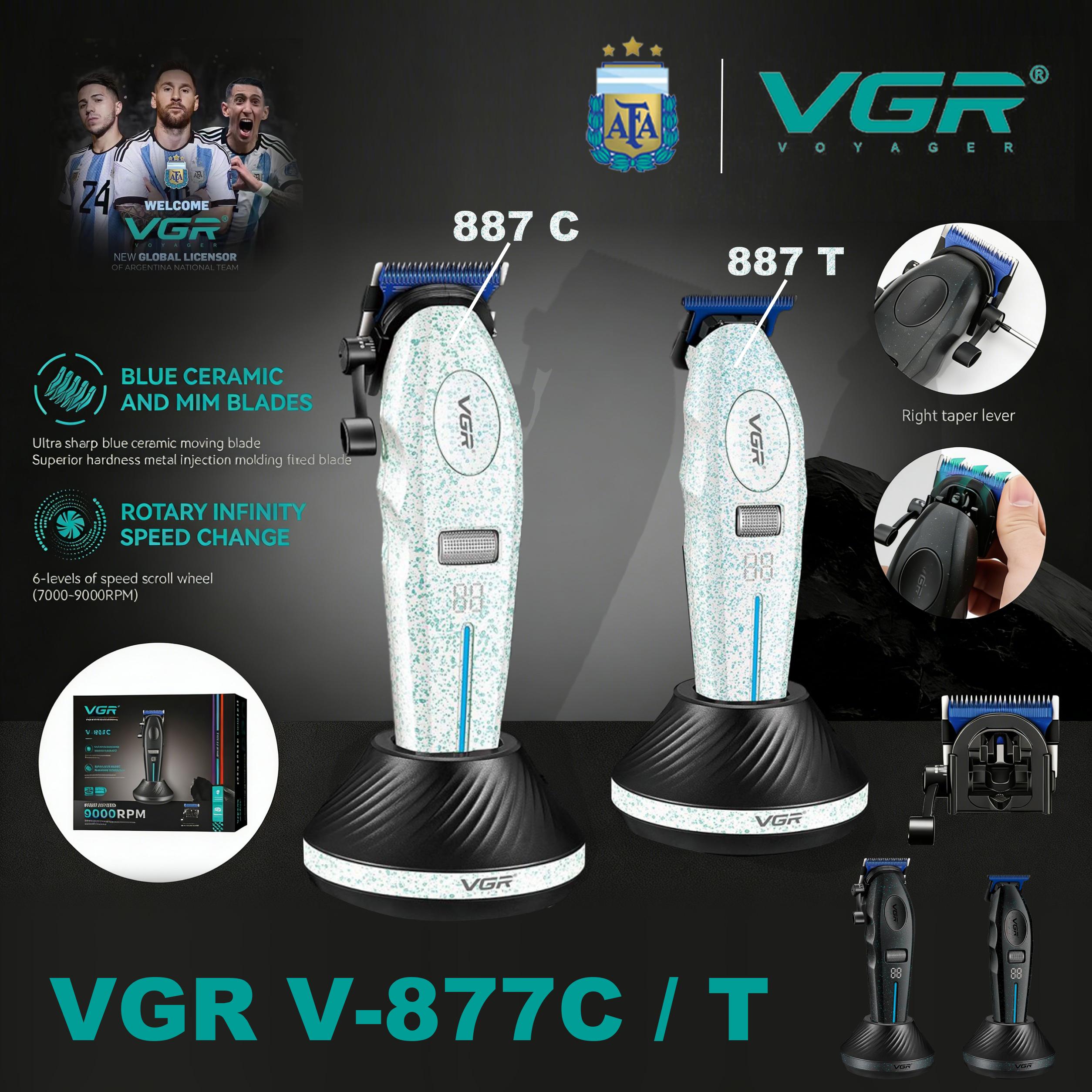 VGR Hair Clippers Professional Rechargeable Right Taper Trimmer 9000RPM Blue Ceramic Blade Hair Clippers For man V-887C V-887T