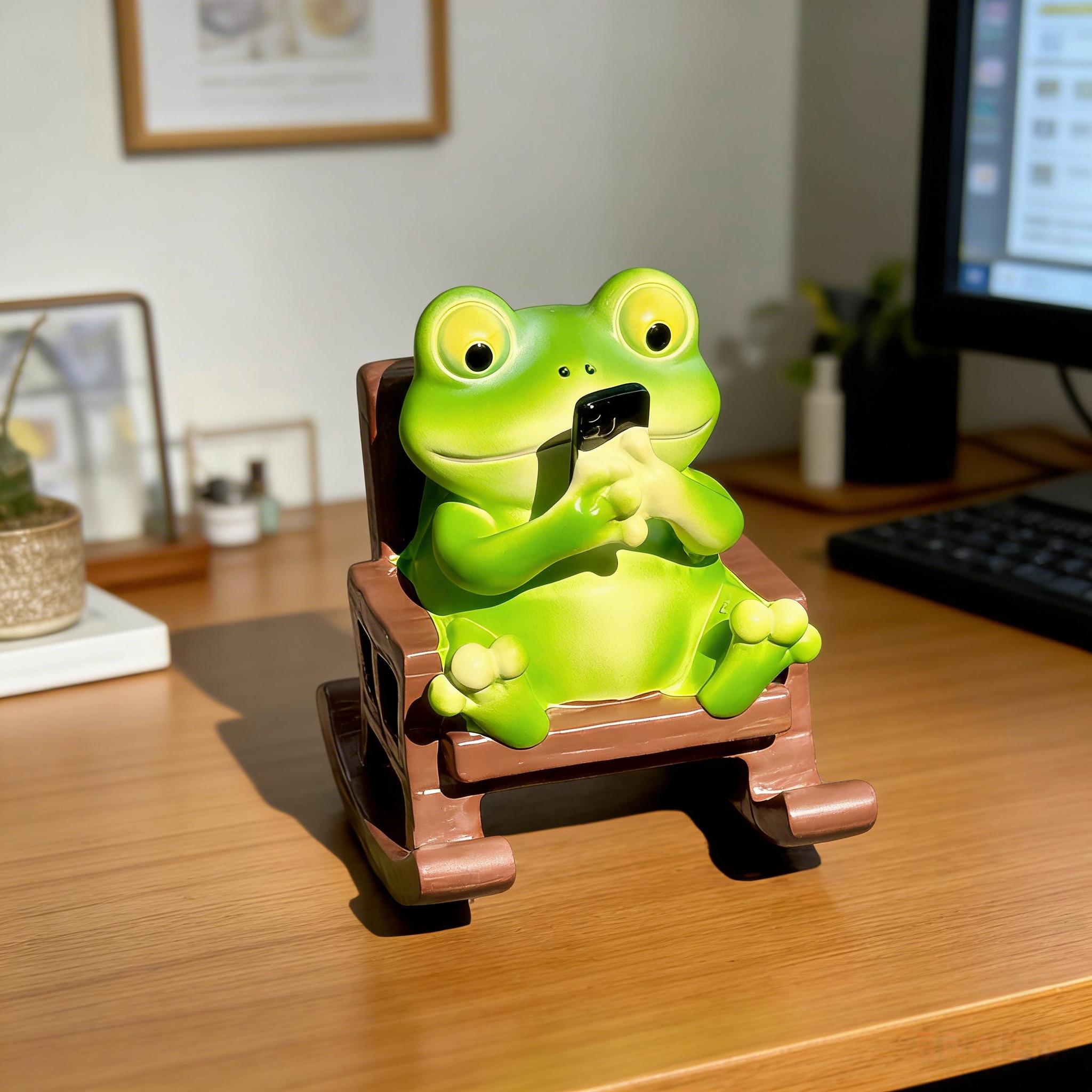 Cute Frog Chair Phone Holder, Desktop Healing Decor, Creative Resin Gift, Adorable and Fun Desk Accessory, Perfect for Home Office