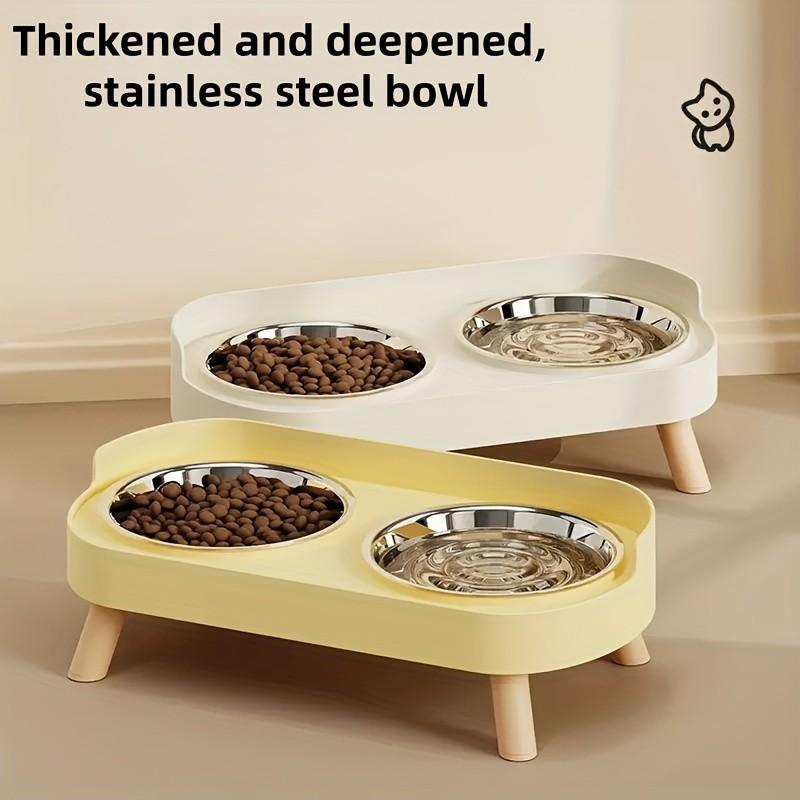 Anti-Spill Dual Bowl Pet Food Dish, Cat Dog Universal Feeder, Large Mouth Stainless Steel, Neck Protection Design, Essential Pet Care Tool