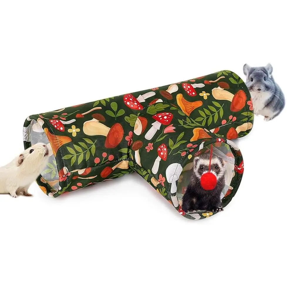 3 Way Washable  Hideout Toys, Guinea Pig Tunnels & Tubes | Foldable Small  Tunnels and Tubes for Ferret Hamster Chinchilla Hedgehog Hiding & Resting, Playing & Exploring, Mushroom