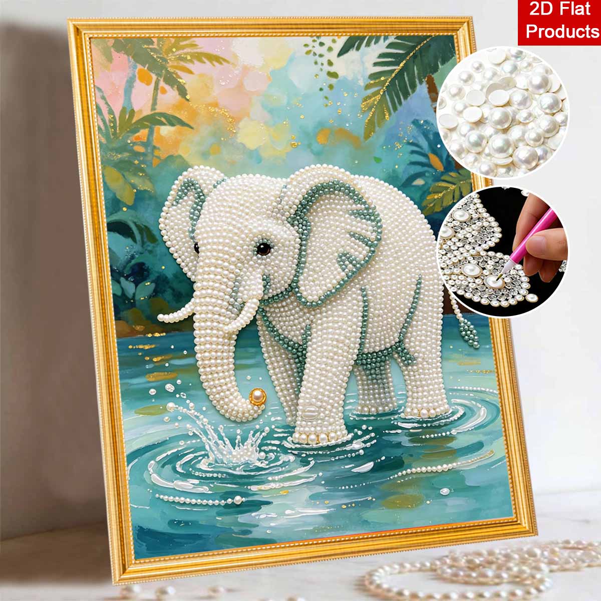 DIY Pearl Painting Kit, Frameless Elephant Design, Self-Stick Canvas with Tools, Home Wall Art, 3D Mosaic, Cross Stitch Set, Gift for Friends